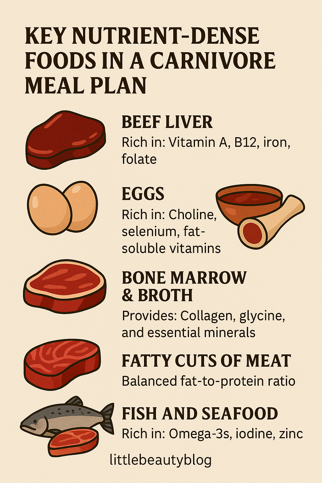 Nutrient-Dense Carnivore Meal Plan for Optimal Health and Energy 2 key nutrient dense foods in a carnivore meal plan infographic