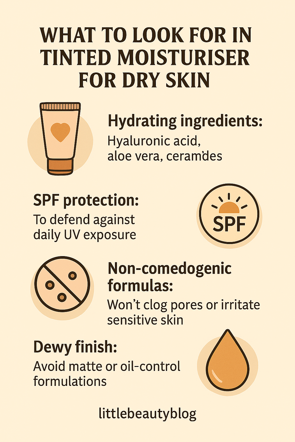 what to look for in tinted moisturiser for dry skin infographic