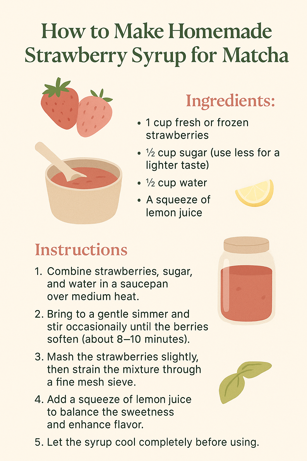 How to Re-create the Blank Street Strawberry Matcha at Home 3 how to make homemade strawberry syrup for matcha infographic