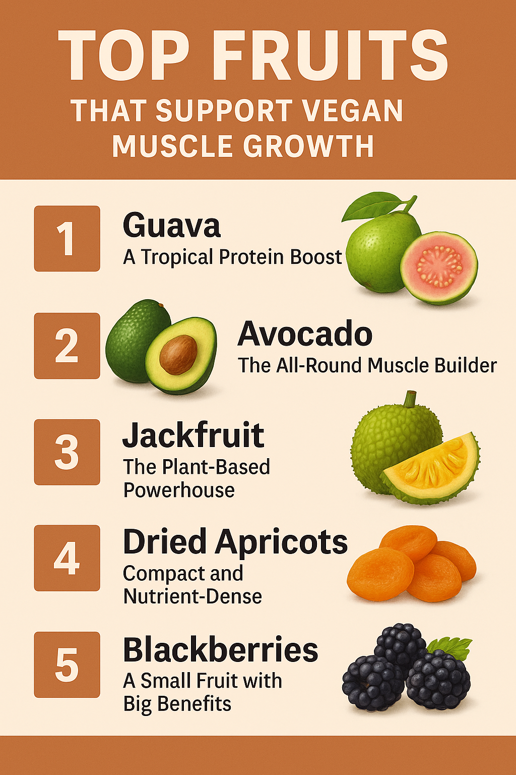 Best Fruits with Protein for Vegan Muscle Building: Natural Ways to Boost Strength and Recovery 2 top fruits that support vegan muscle growth infographic
